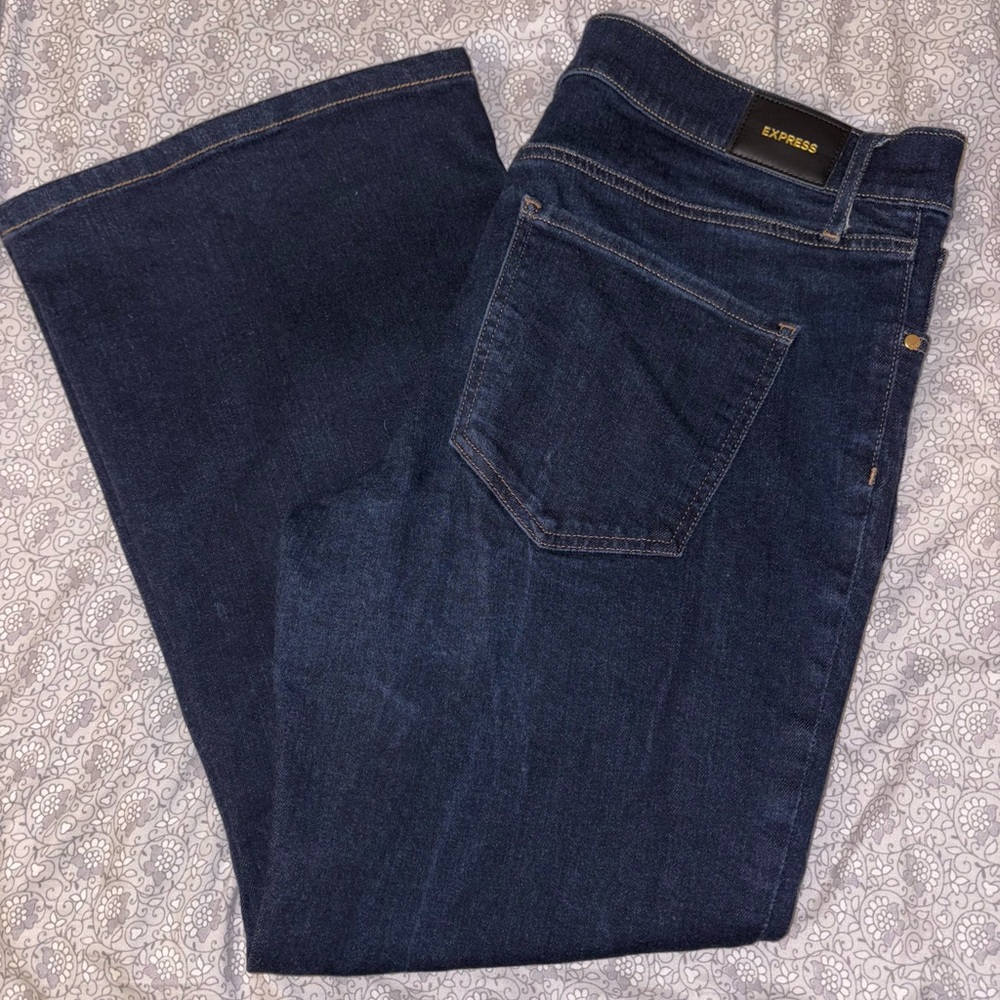 Express 70s Flare Dark Blue Jeans - Size 14